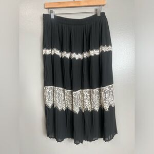 whimsical A line skirt black cream pleated‎ floral lace feminine office Adiva